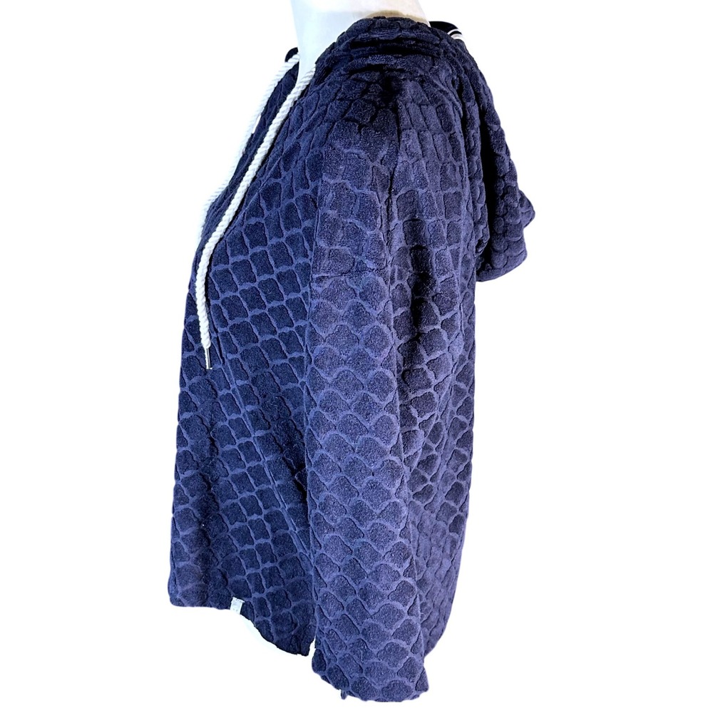 T by Talbots Hoodie NWT Women Size S Navy Blue Textured Scallop V-Neck Pullover - Picture 2 of 8